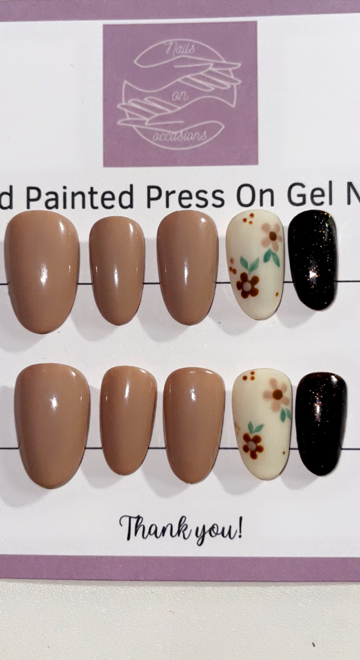 Short round Autumn nails with handpainted floral nail art  press on nails