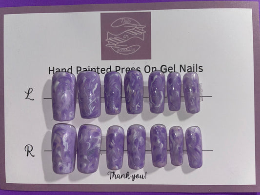 Square Purple marble pattern press on nails