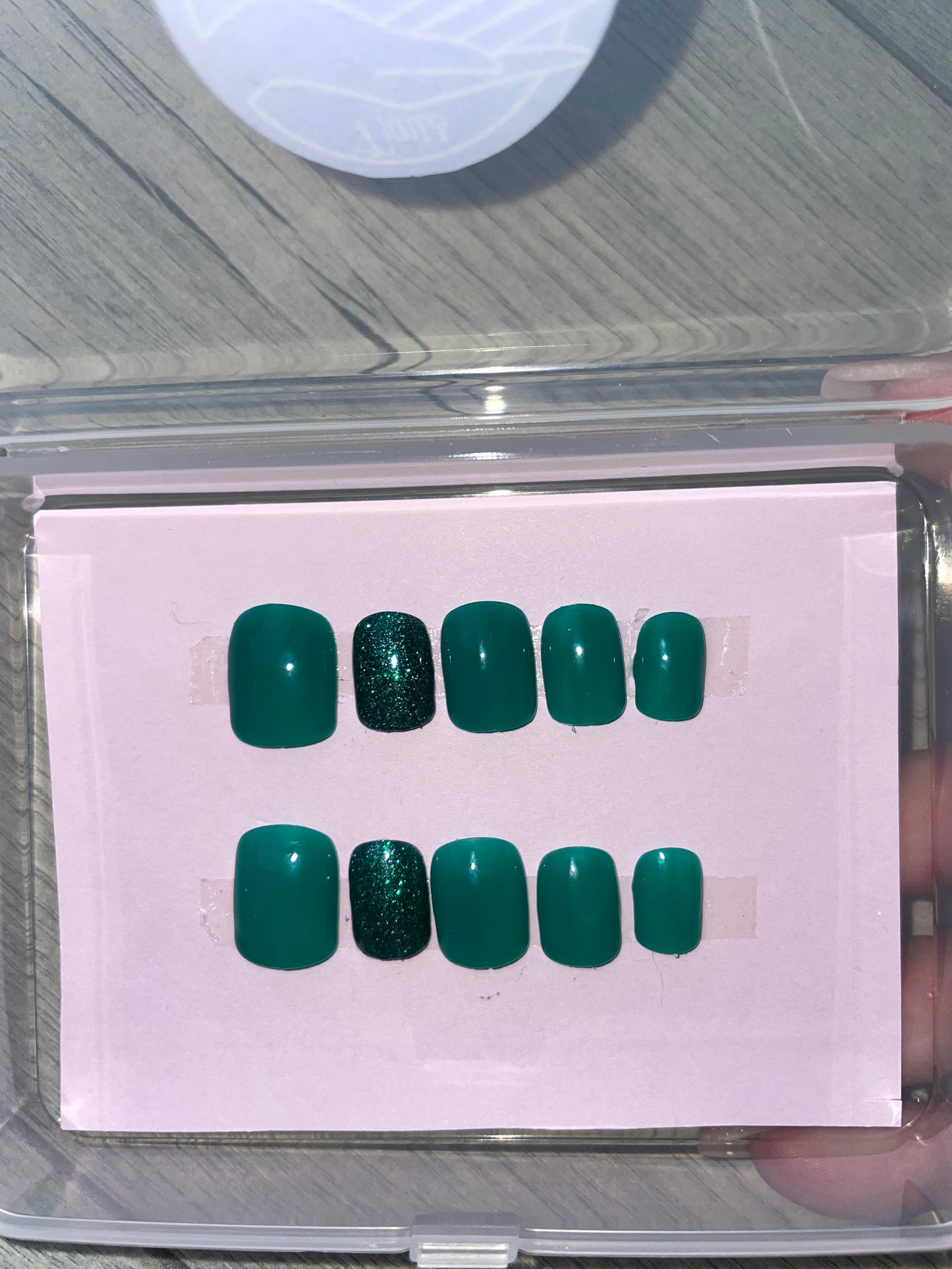 Short square Green jelly polish  press on nails