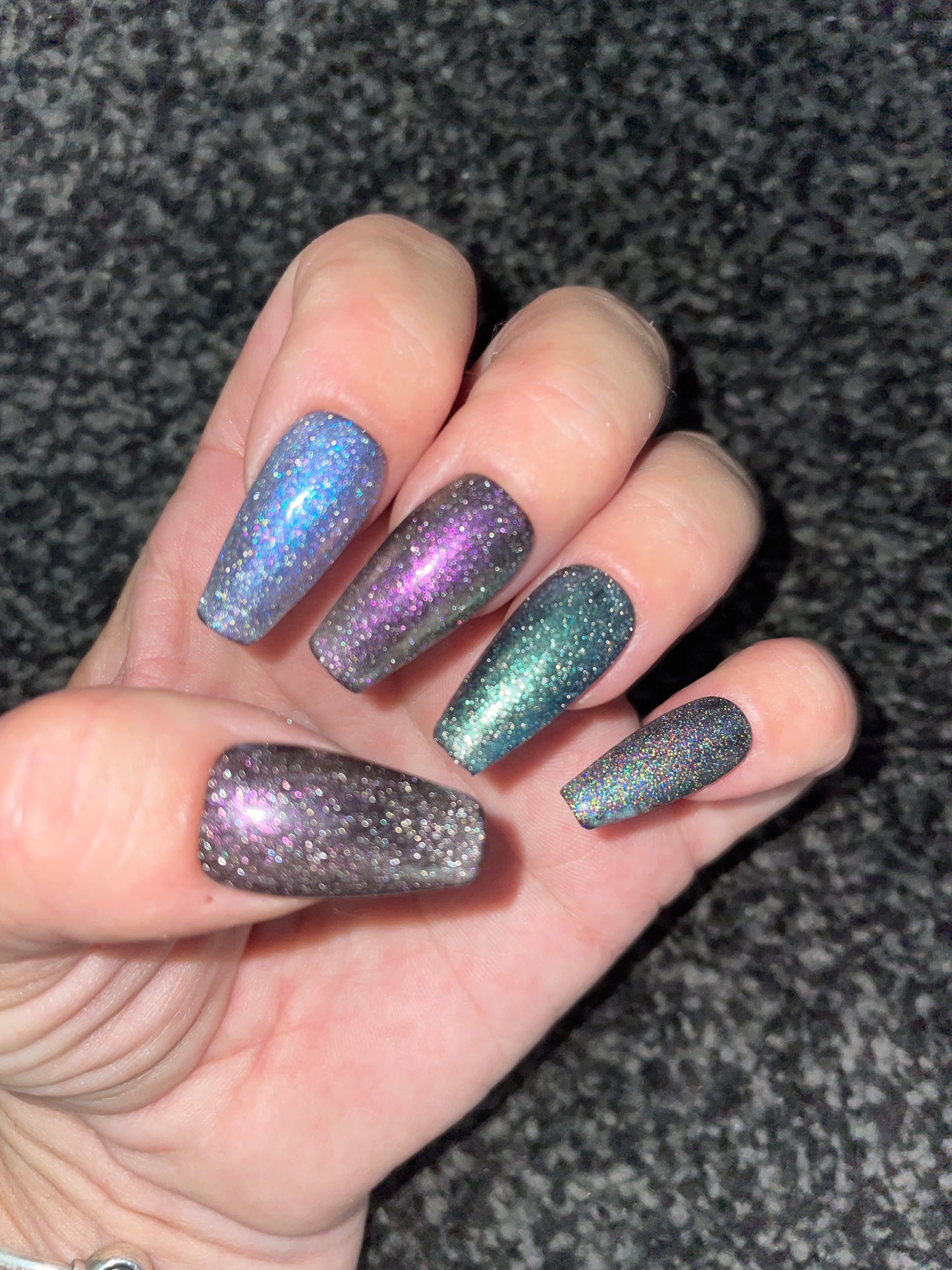 Medium Coffin Reflective glitter  press on nails