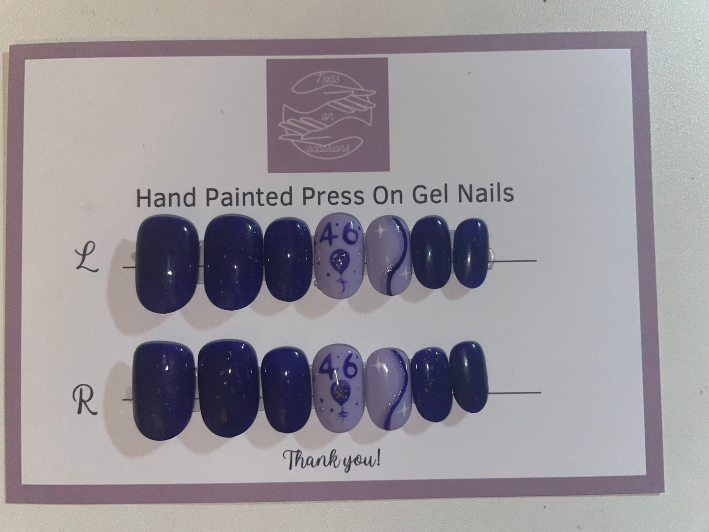 Short oval purple Happy Birthday press on nails