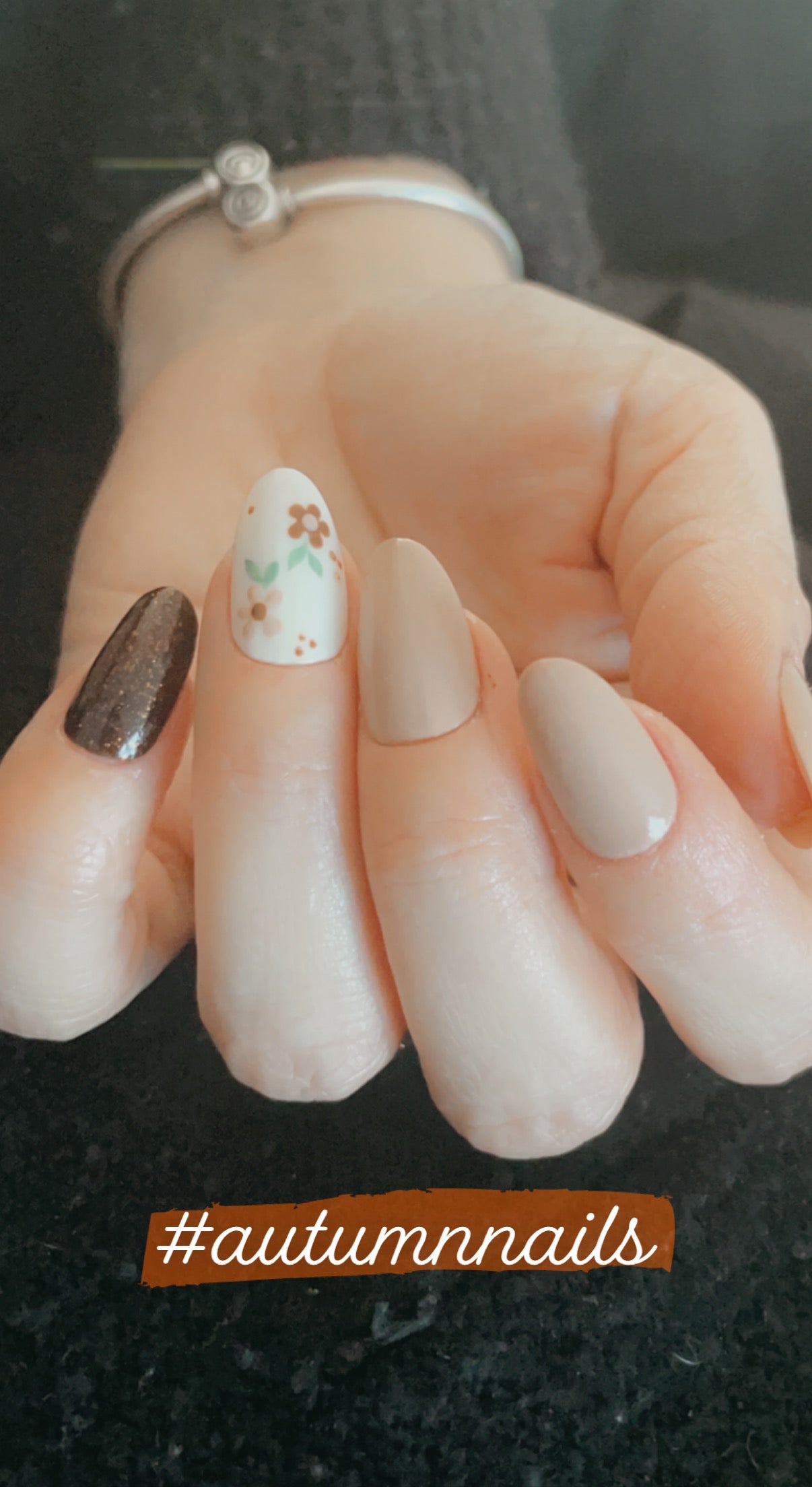 Short round Autumn nails with handpainted floral nail art  press on nails