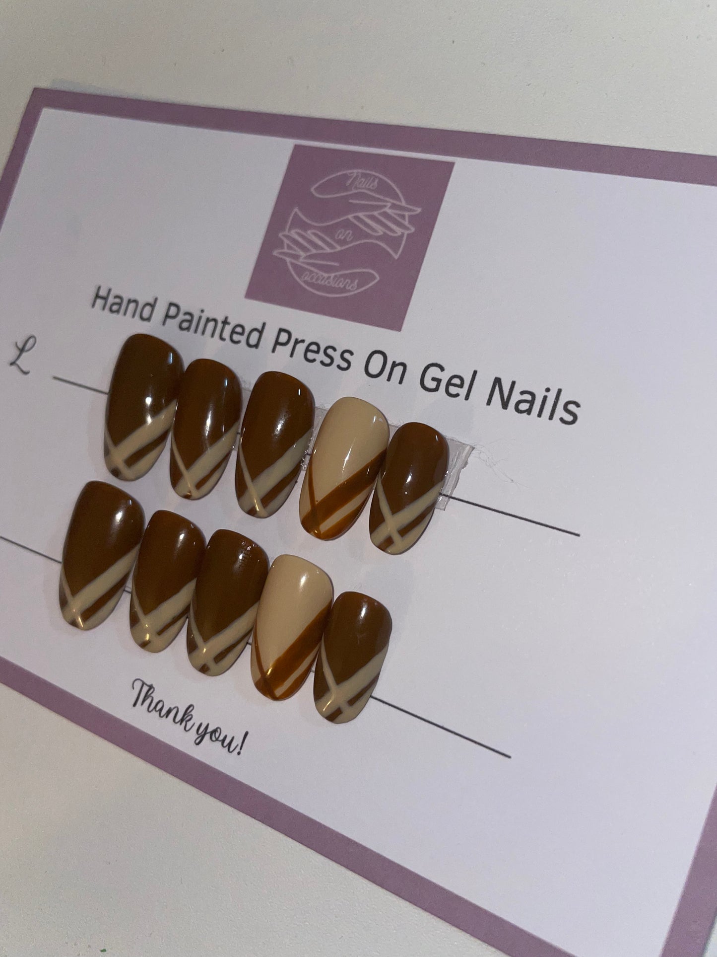 Handmade Press on Nails Autumn | Self adhesive | Glue on | Full Cover Nails | Fake Nails | Brown Colour | UK Free Delivery | Luxury Gifts | Gel Nails | Round shape | BIAB | Application kit included | Reusable | Durable | Occasion wear |