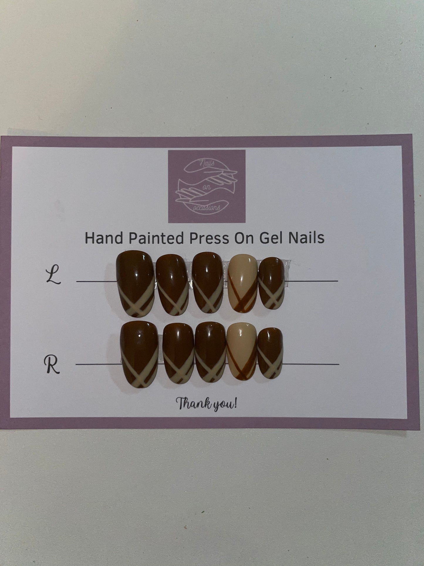 Handmade Press on Nails Autumn | Self adhesive | Glue on | Full Cover Nails | Fake Nails | Brown Colour | UK Free Delivery | Luxury Gifts | Gel Nails | Round shape | BIAB | Application kit included | Reusable | Durable | Occasion wear |