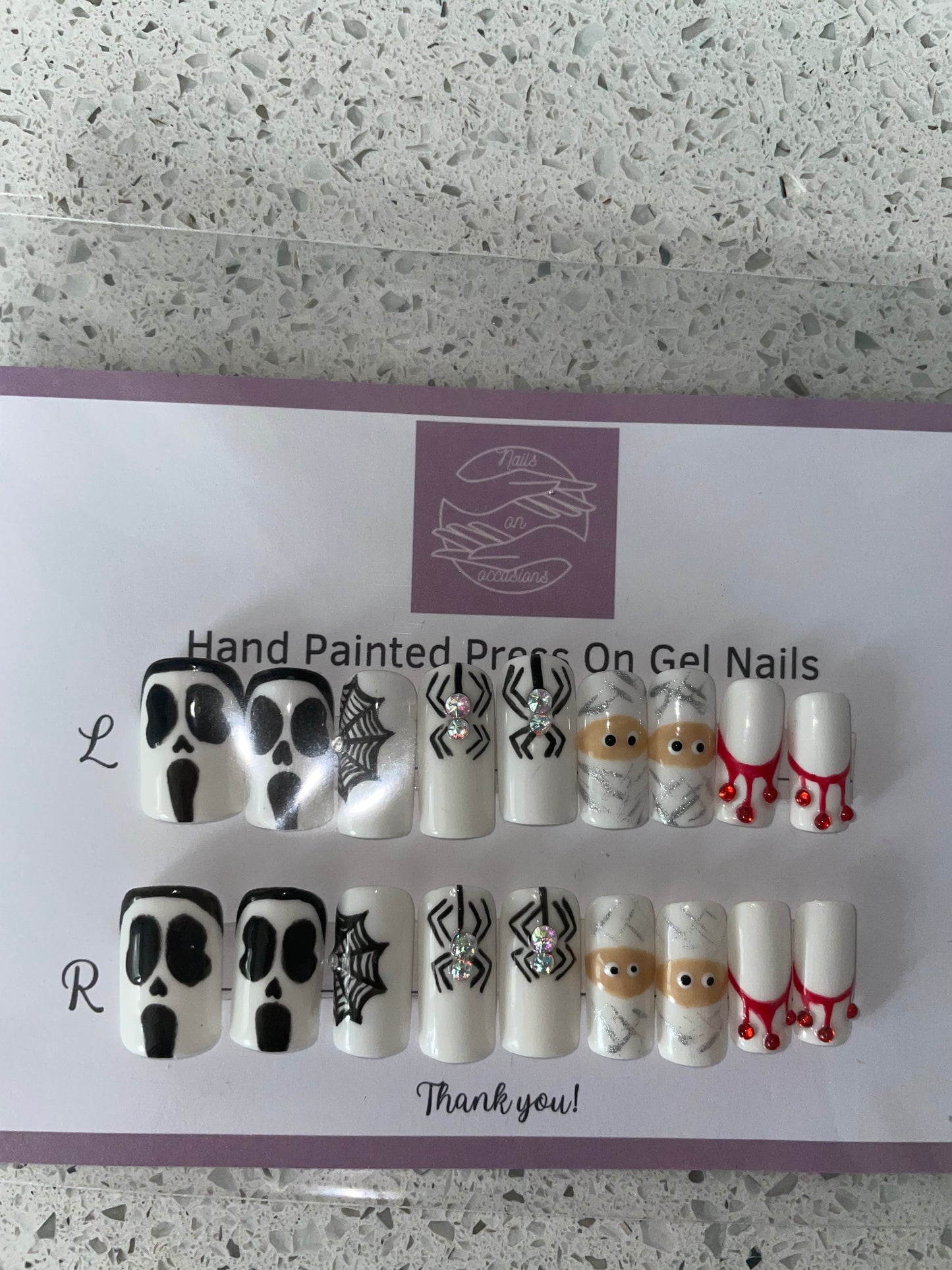 Press On Nails | Halloween Nails | spooky Nails | Acrylic Nails | False Nails | Fake Nails | Gothic Nails | BIAB | Handmade | Removable Nails | Stick on nails | UK free delivery | fancy dress nails | Nails on occasions | salon ready | Long coffin shape |