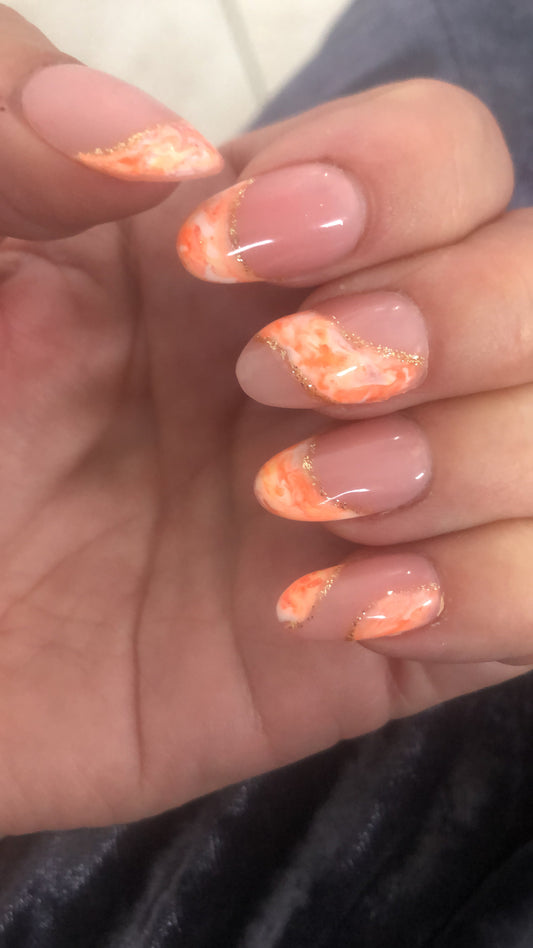 Press On Nails | Autumn Nails | Marble Nails | Short Orange Gel Nails | Acrylic Nails | False Nails | Fake Nails | Thanksgiving Nails | BIAB | Handmade | Removable Nails | Stick on nails | UK free delivery | Summer nails | Nails on occasions | Salon ready