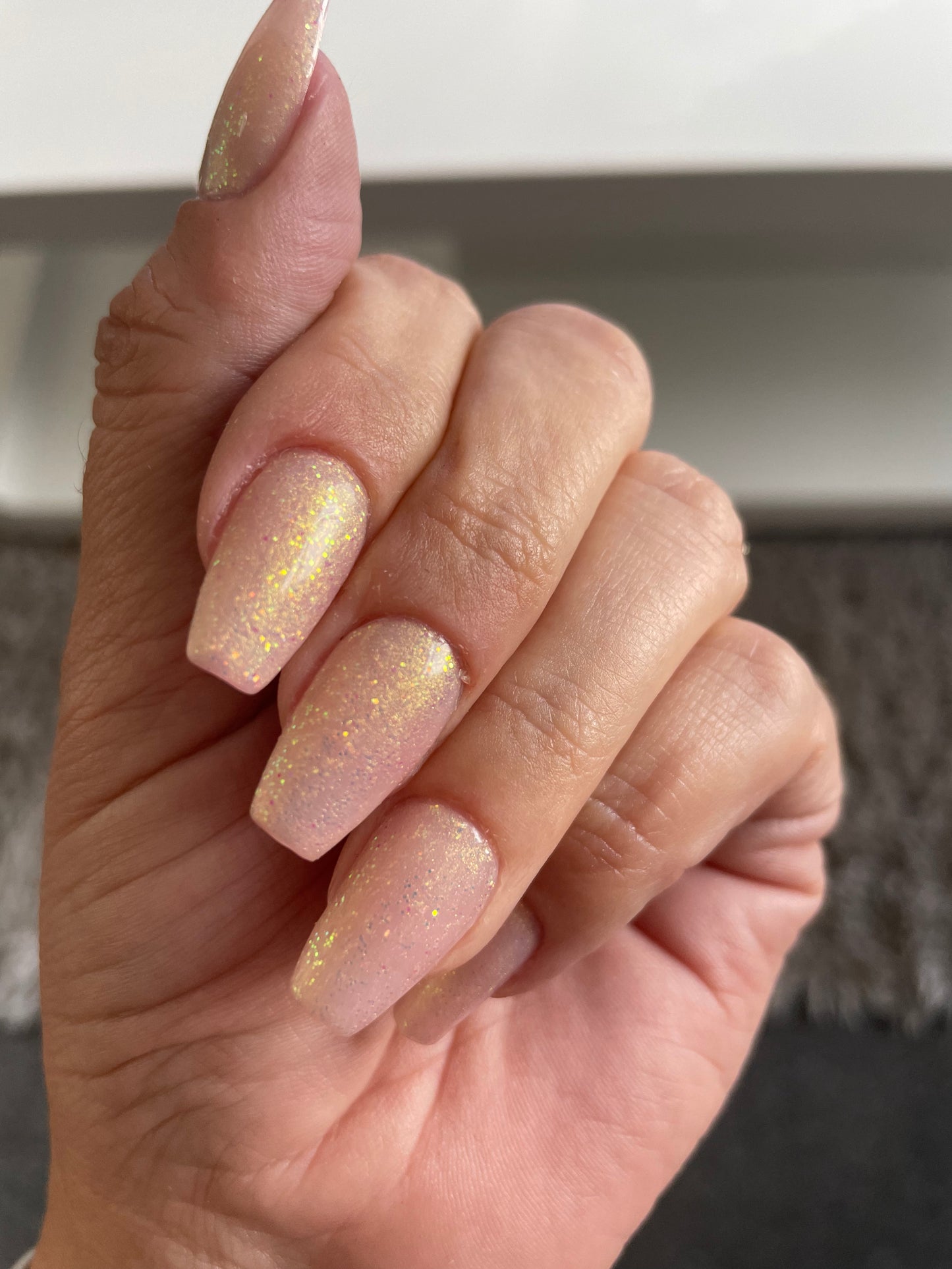 Short Coffin peach glitter  press on nails