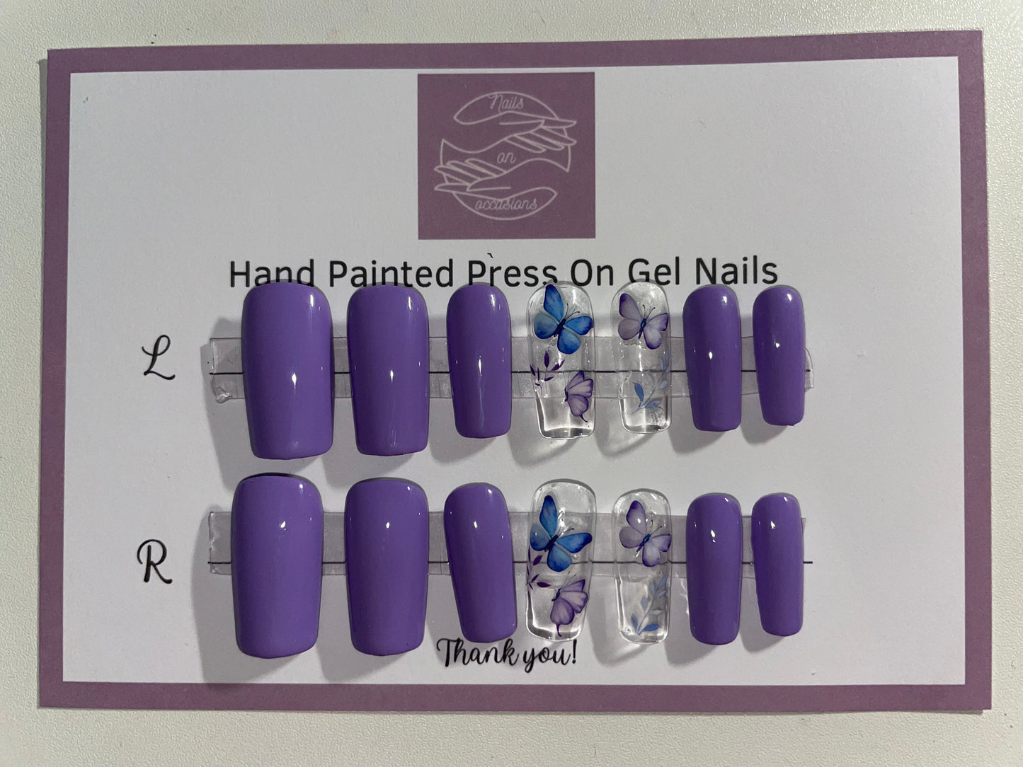 Medium Square with butterfly decal customisable press on nails