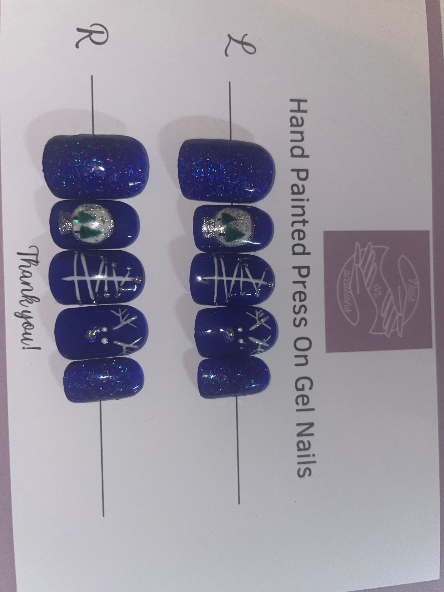 Short square Blue Christmas press on nails