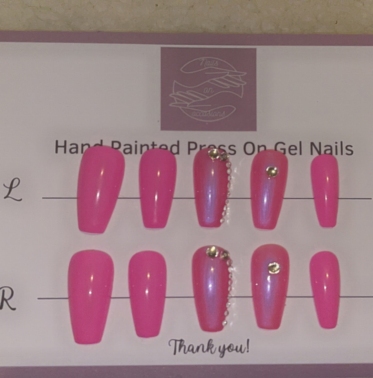 Medium coffin Hot pink bling with gems  press on nails