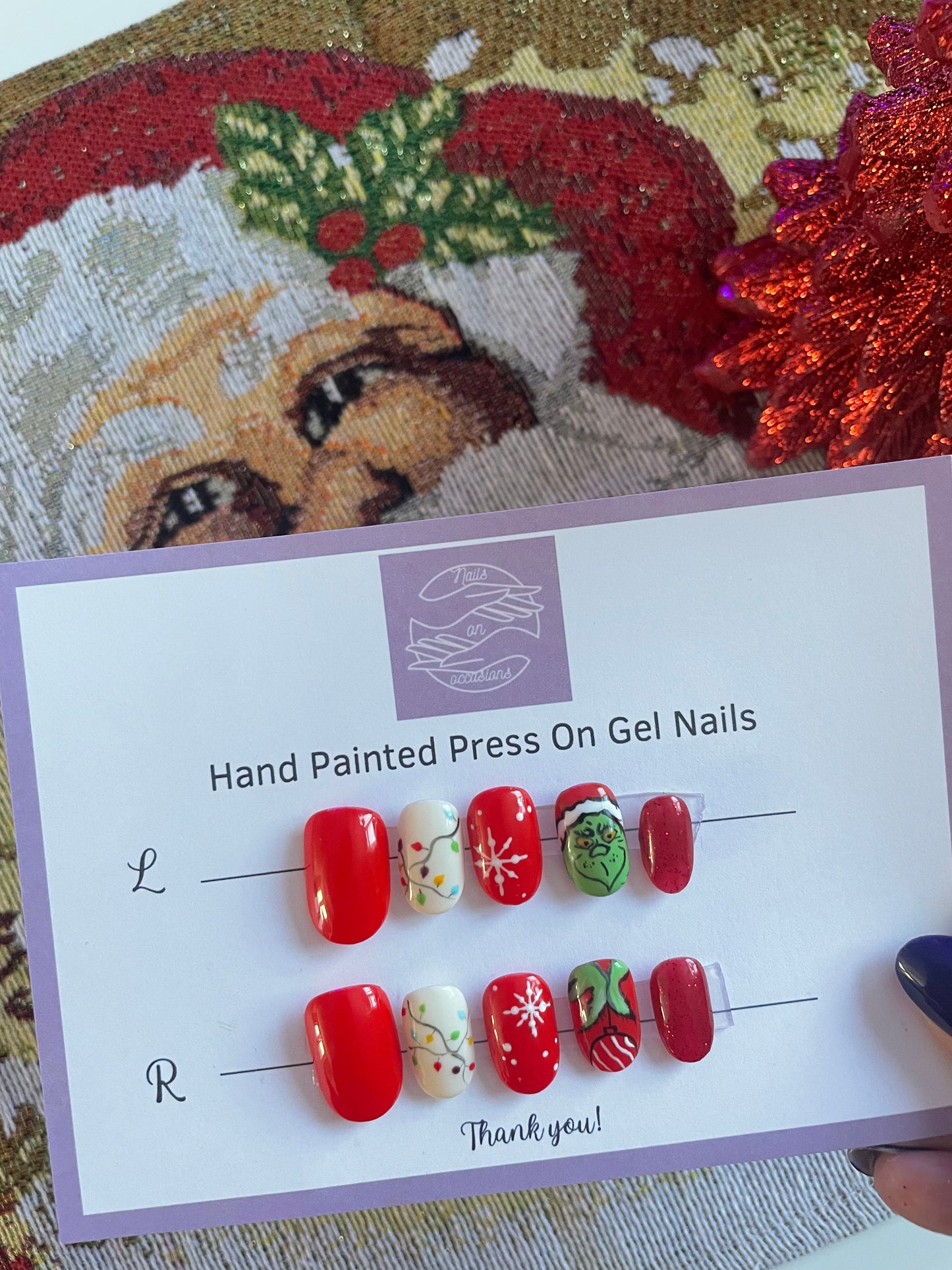 press on nails | Grinch | christmas nails | stick on nails | handmade |stocking fillers | Christmas gifts | gel nails | BIAB | Acrylic nails | Thanksgiving Nails | short gel nails | oval shape | novelty wear | UK free delivery | salon | nails on occasions